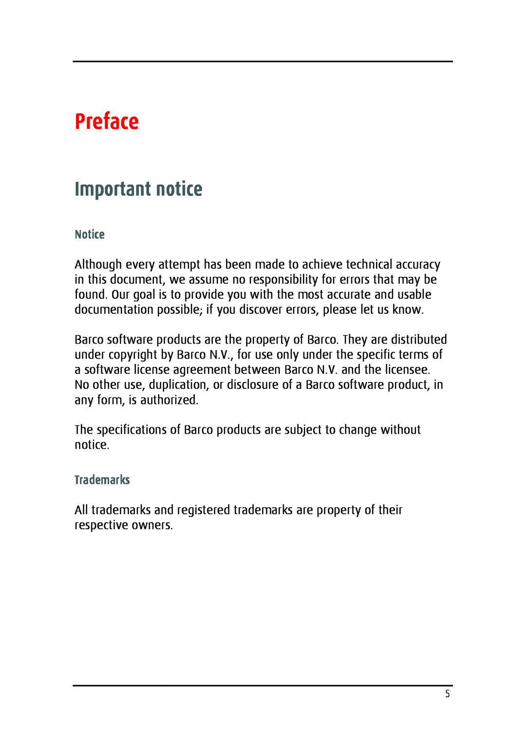 Barco MDRC-2124 user manual Preface, Important notice, Trademarks 