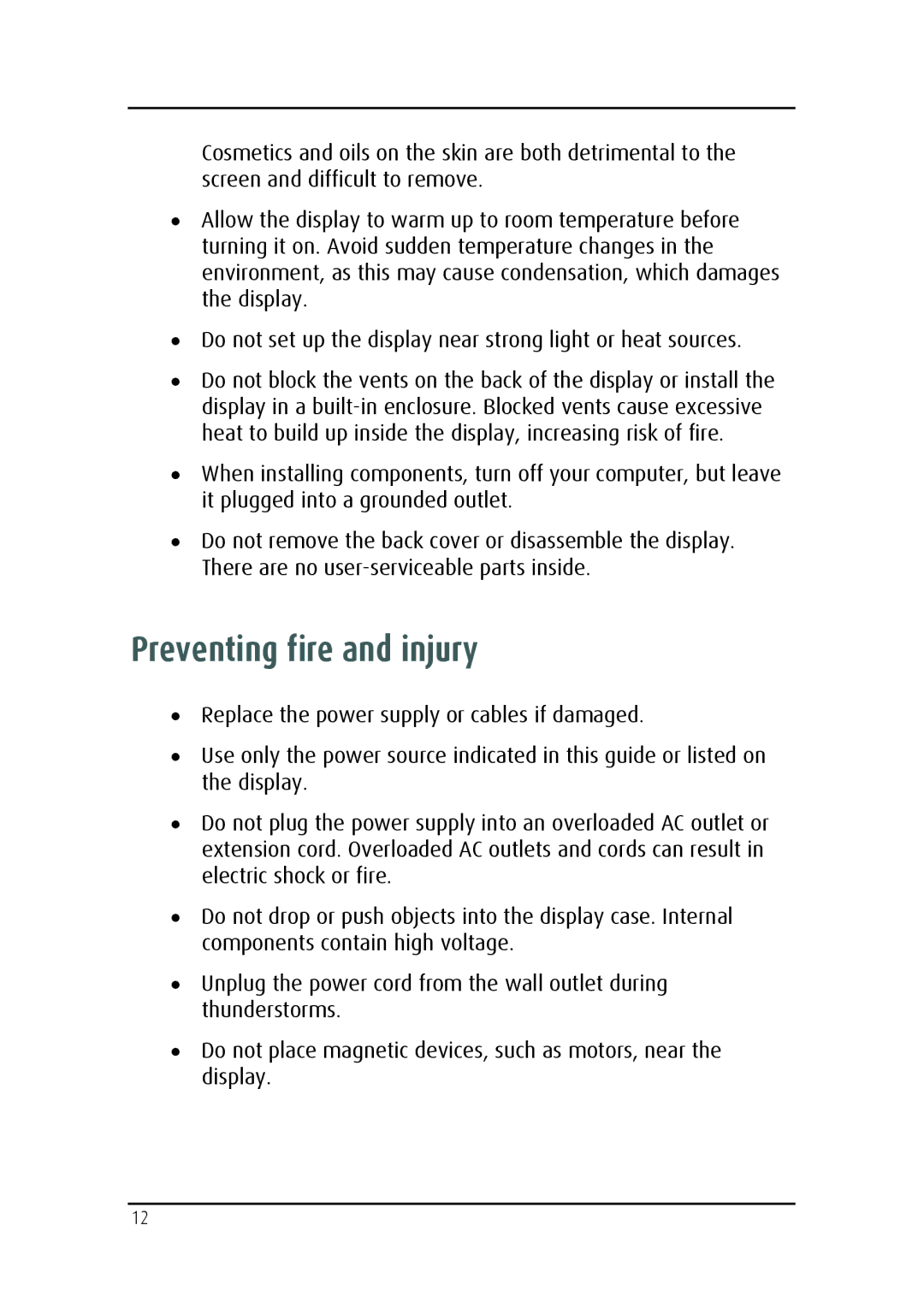 Barco MDRC-2124 user manual Preventing fire and injury 