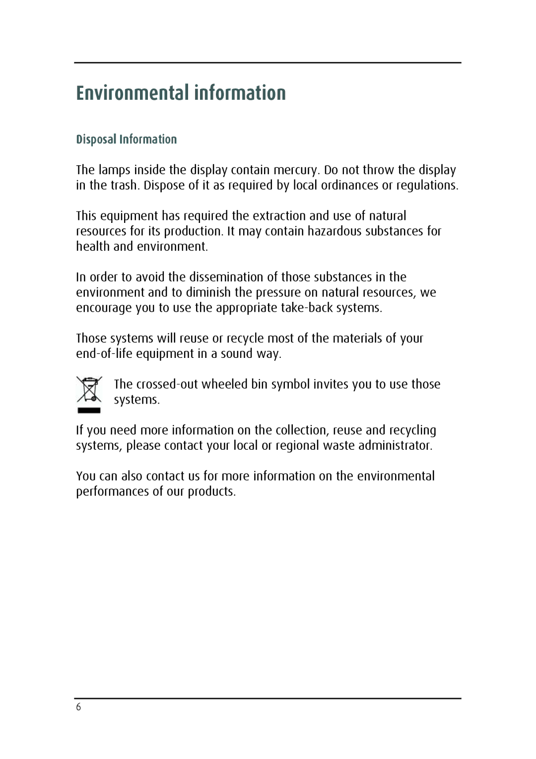 Barco MDRC-2124 user manual Environmental information, Disposal Information 