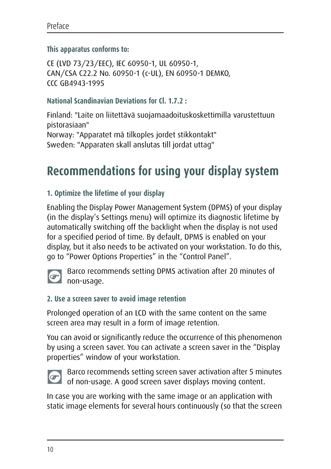 Barco MFCD 1219 (TS) user manual This apparatus conforms to, National Scandinavian Deviations for Cl 