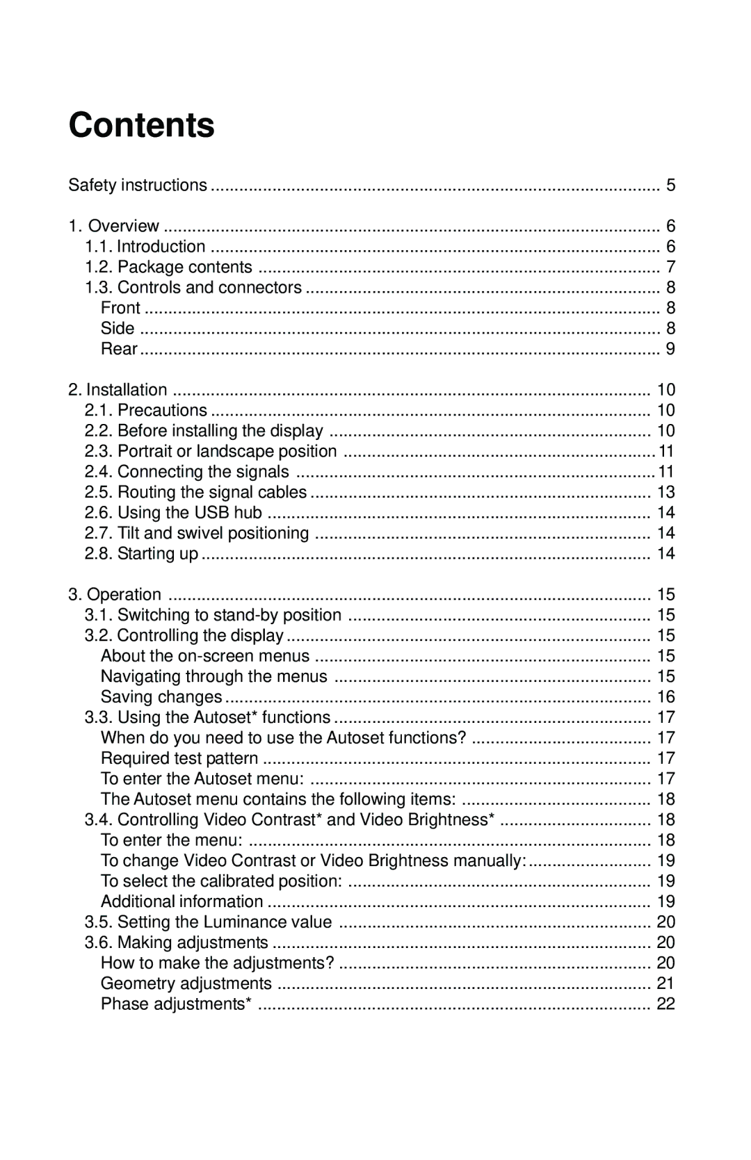 Barco MFGD 2320 user manual Contents 