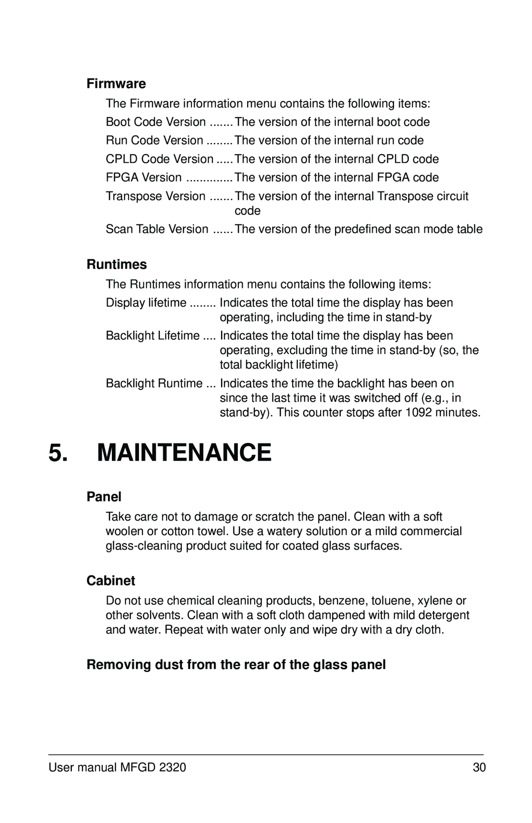 Barco MFGD 2320 user manual Maintenance 