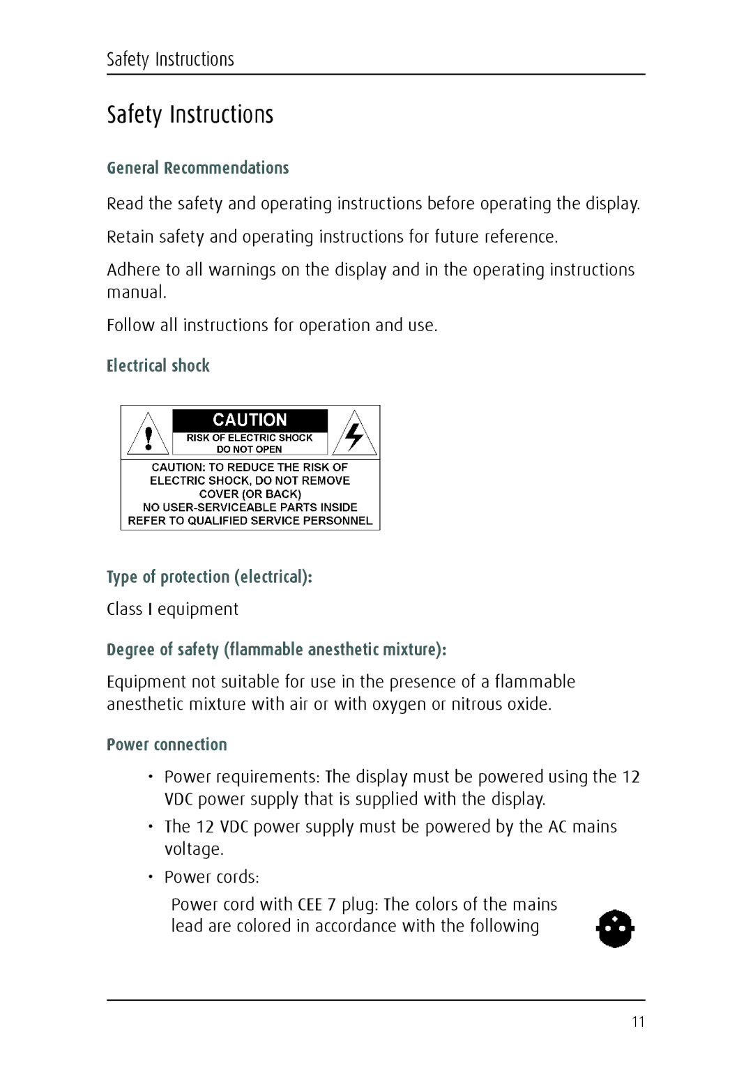 Barco MFGD 3621, MFGD 2621 user manual Safety Instructions 