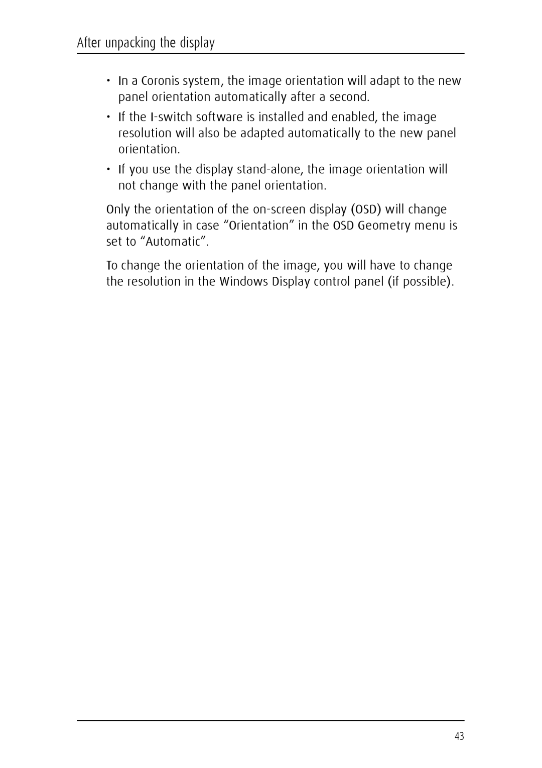 Barco MFGD 3621, MFGD 2621 user manual After unpacking the display 