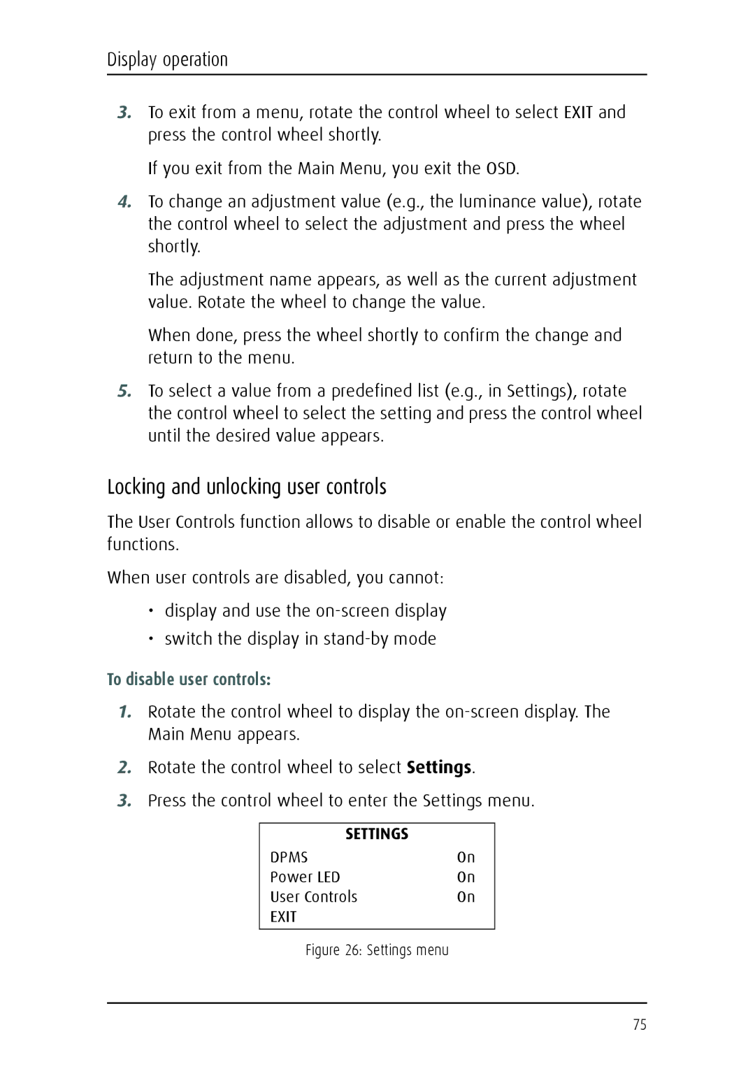 Barco MFGD 3621, MFGD 2621 user manual Locking and unlocking user controls, To disable user controls 