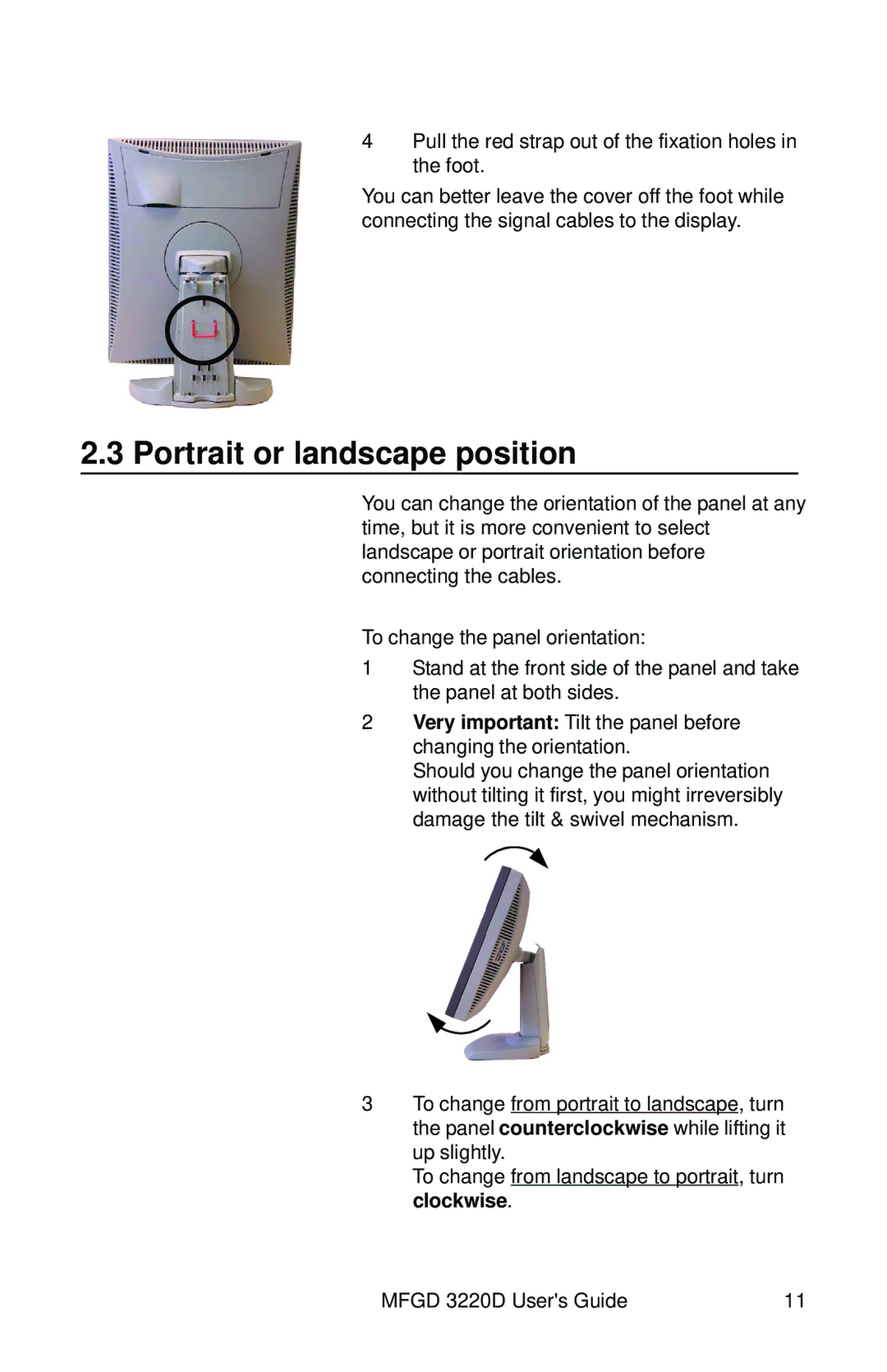 Barco MFGD 3220 D user manual Portrait or landscape position 