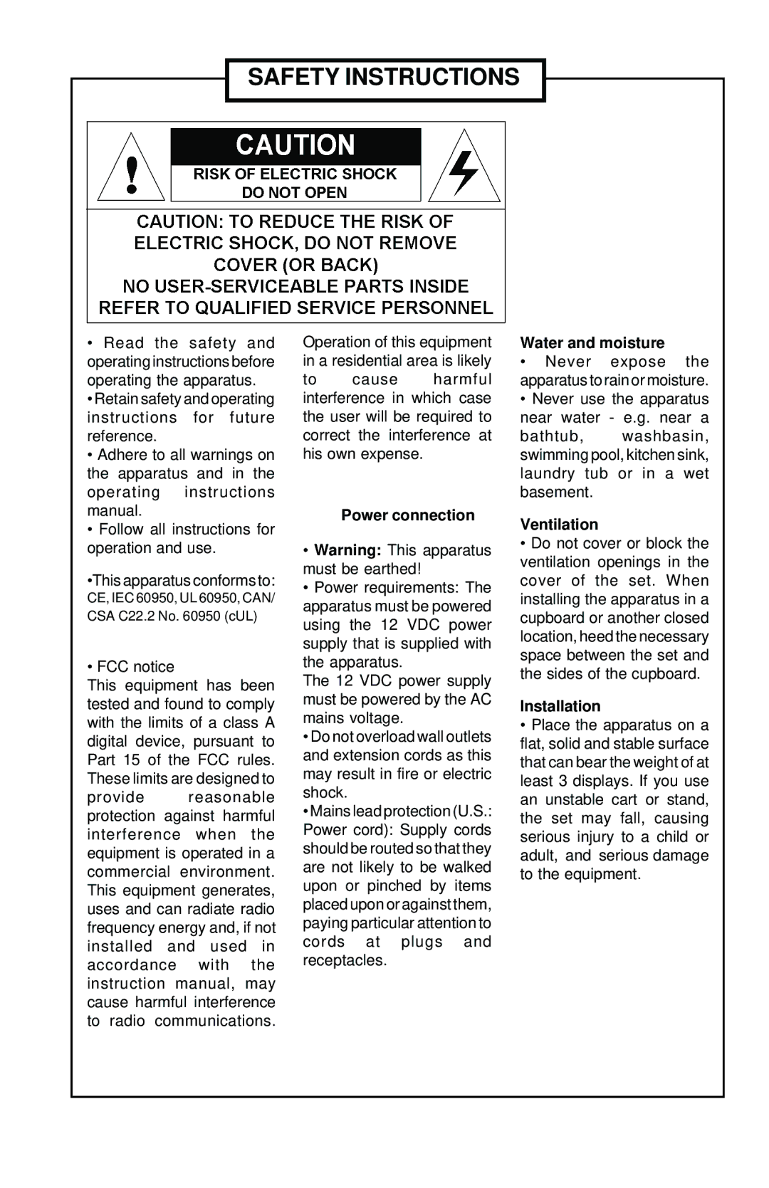 Barco MFGD 3220 D user manual Safety Instructions 