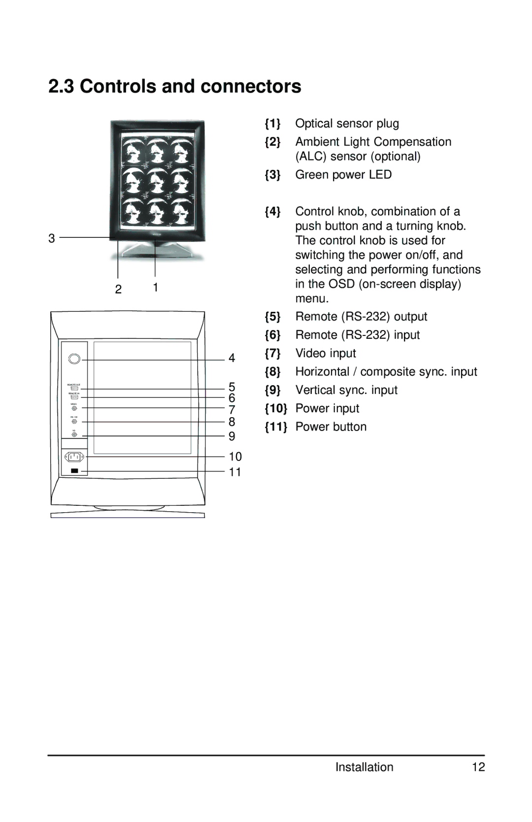 Barco MGD 221 MKII user manual Controls and connectors 