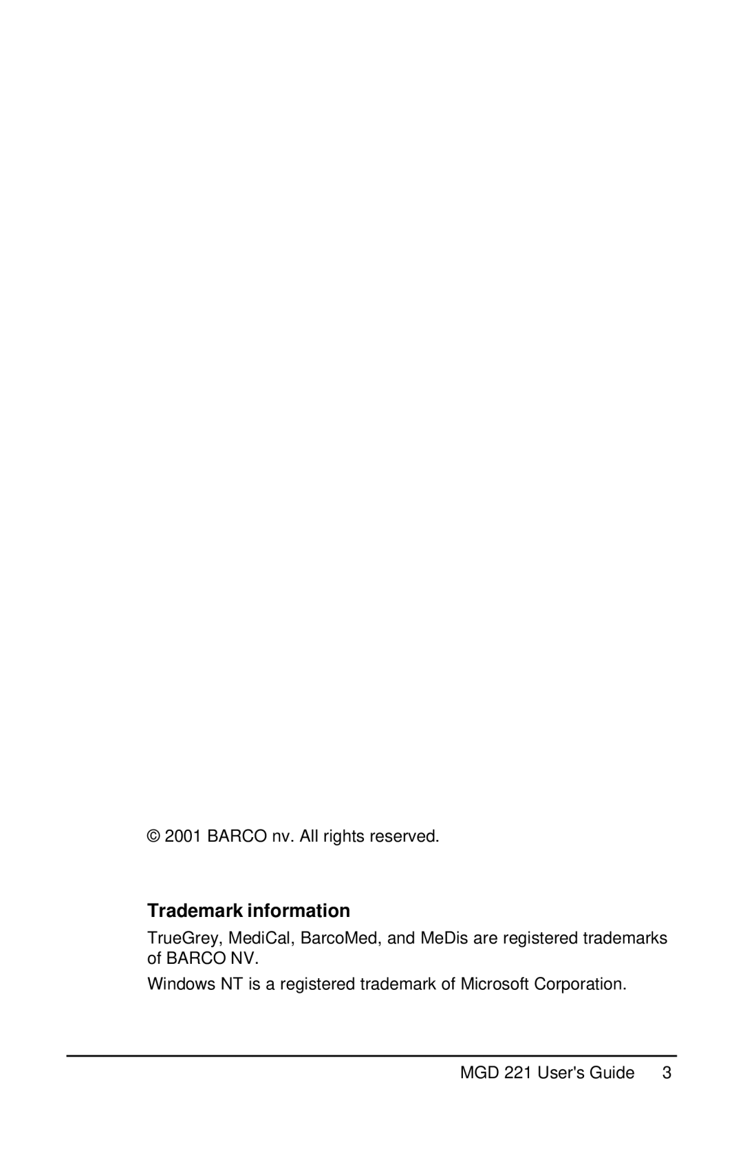 Barco MGD 221 MKII user manual Trademark information 