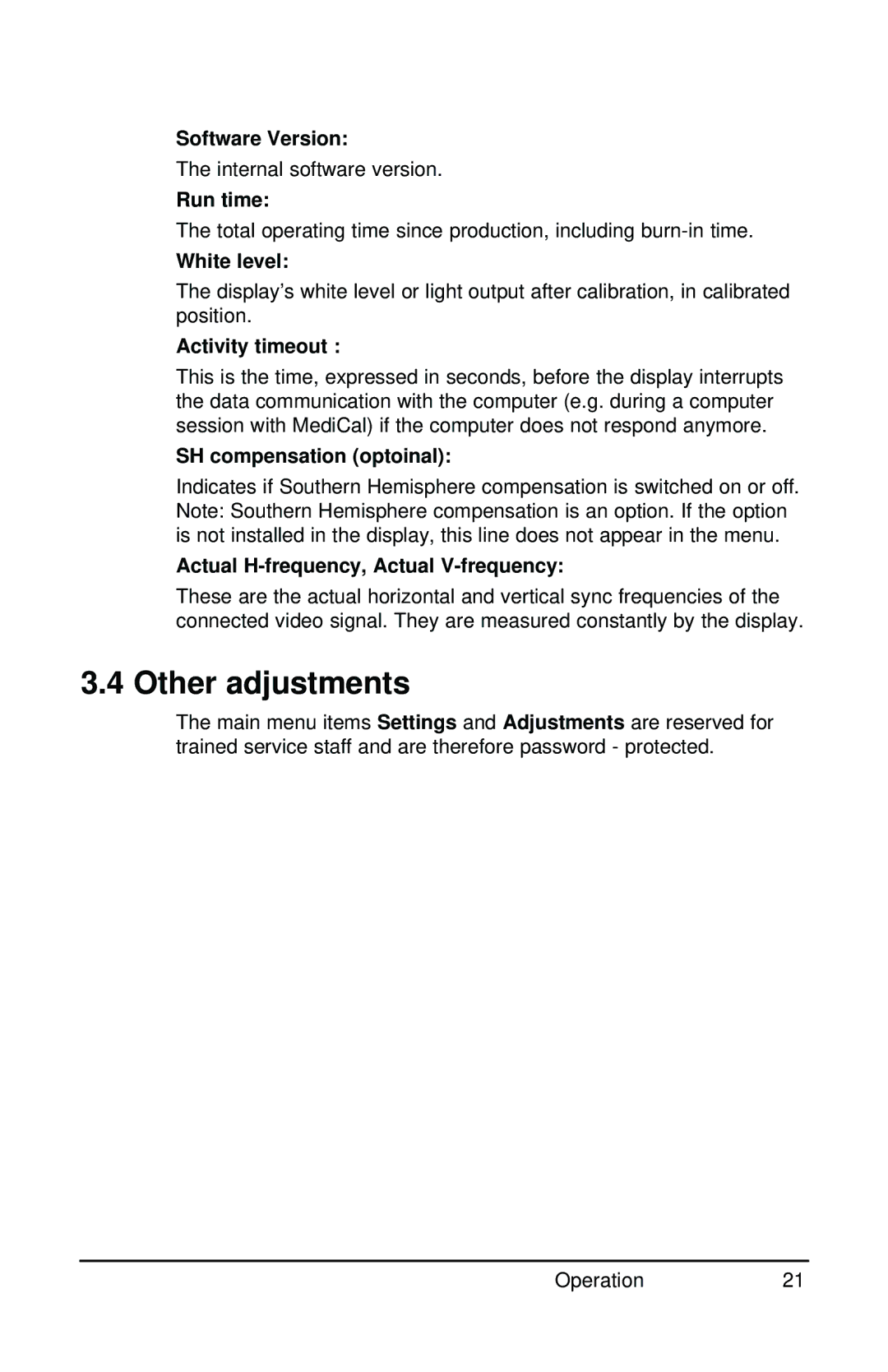 Barco MGD 221 MKII user manual Other adjustments, Activity timeout 