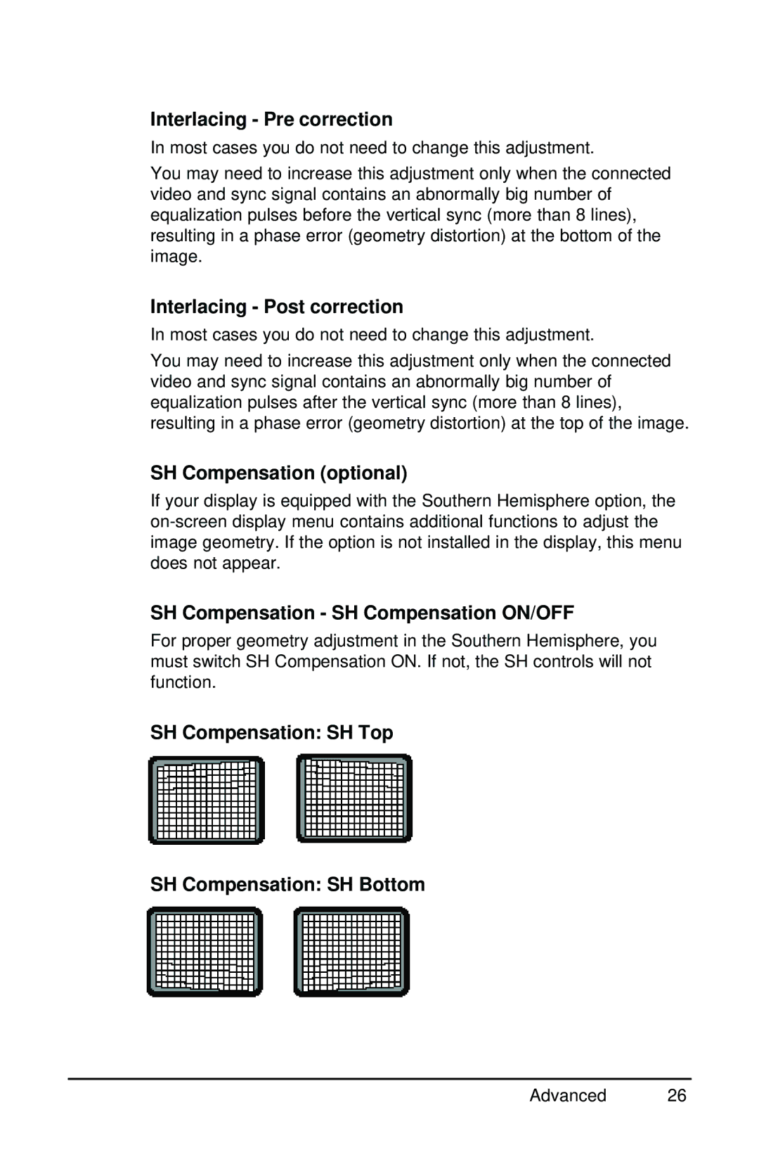 Barco MGD 221 MKII user manual Interlacing Pre correction, Interlacing Post correction, SH Compensation optional 