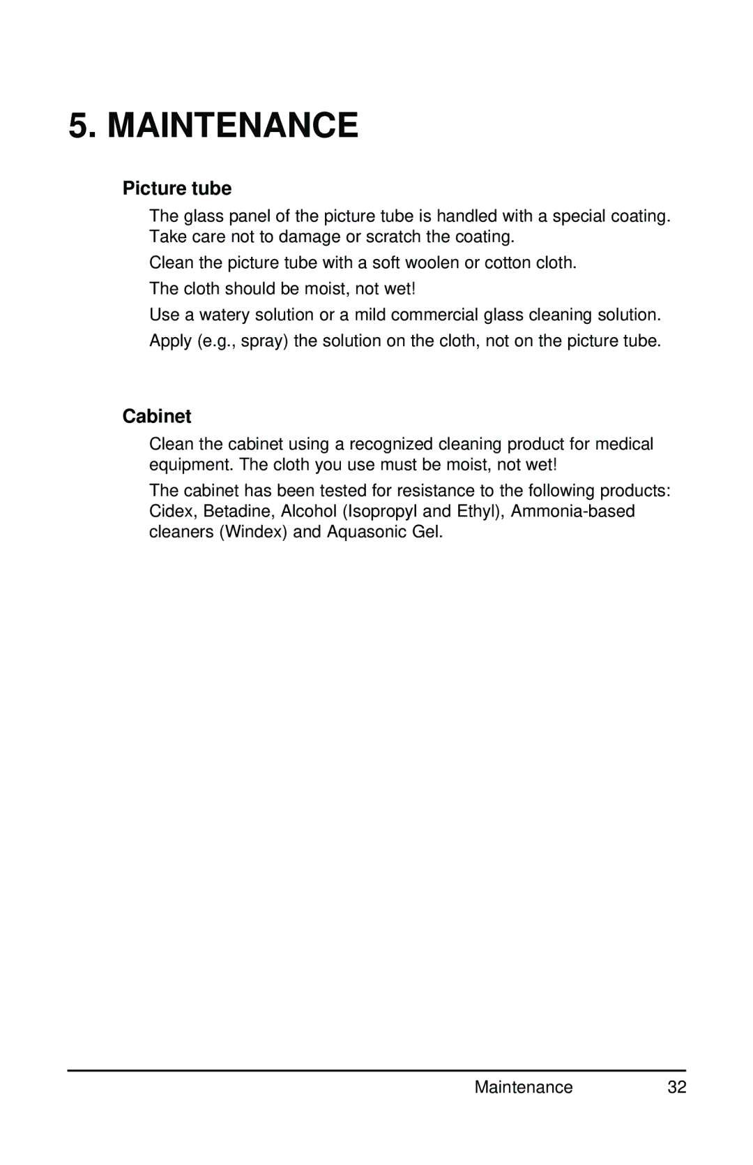 Barco MGD 221 MKII user manual Maintenance, Picture tube, Cabinet 