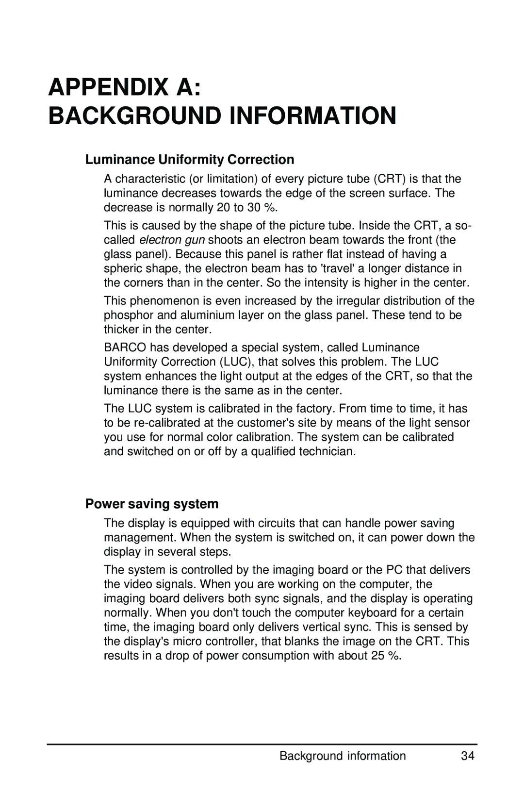 Barco MGD 221 MKII user manual Appendix a Background Information, Luminance Uniformity Correction 