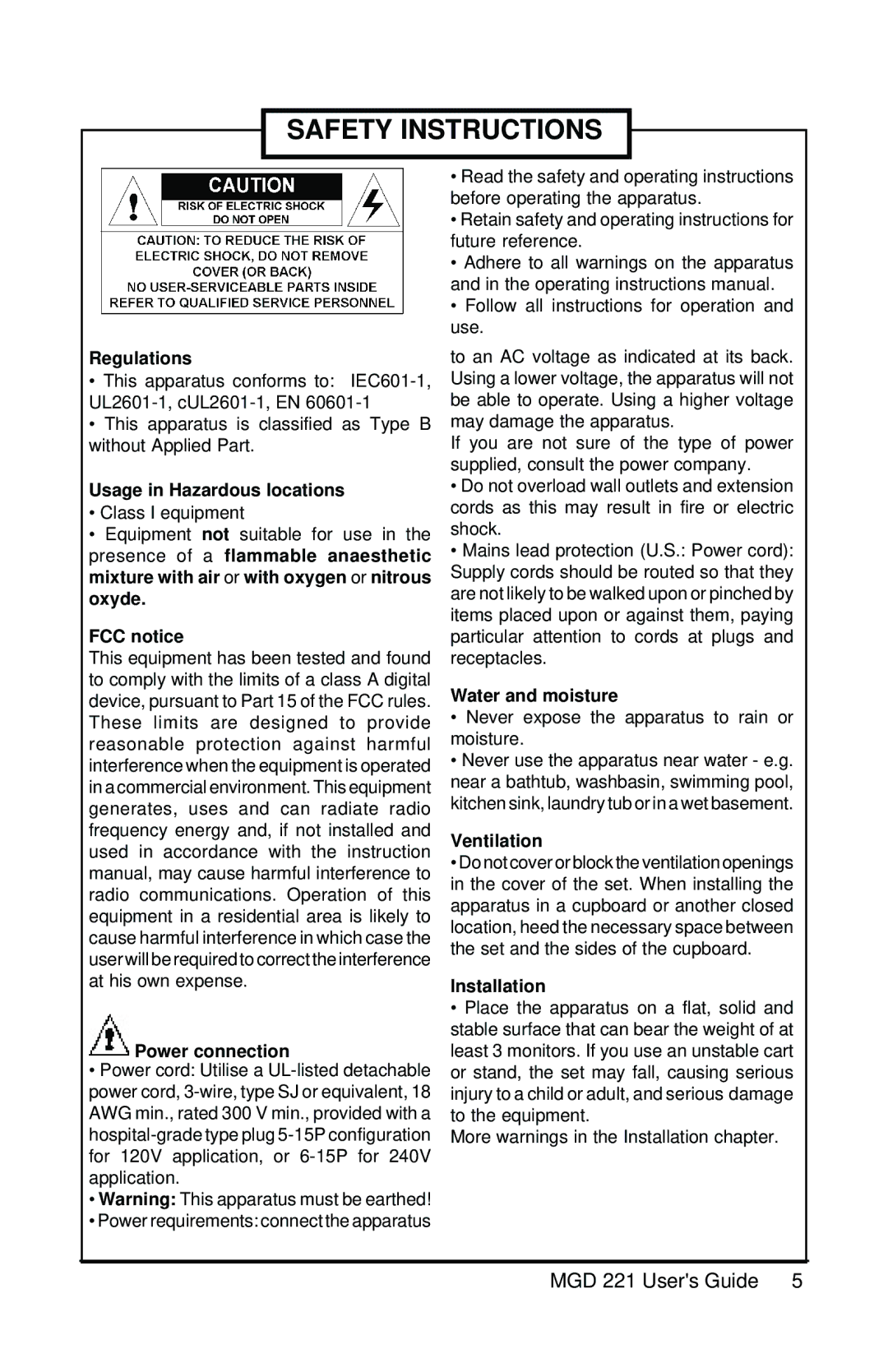 Barco MGD 221 MKII user manual Safety Instructions 