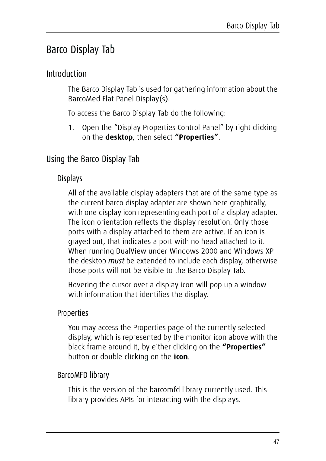 Barco MGP 15 user manual Introduction, Using the Barco Display Tab 