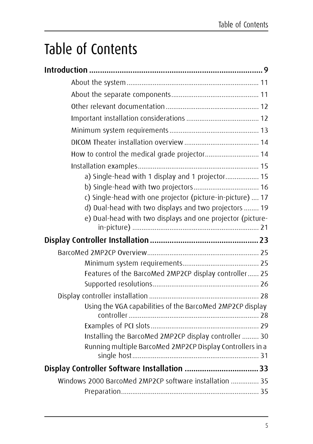 Barco MGP 15 user manual Table of Contents 