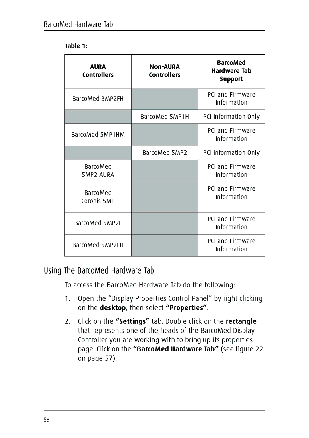 Barco MGP 15 user manual Using The BarcoMed Hardware Tab, 5MP2 Aura 