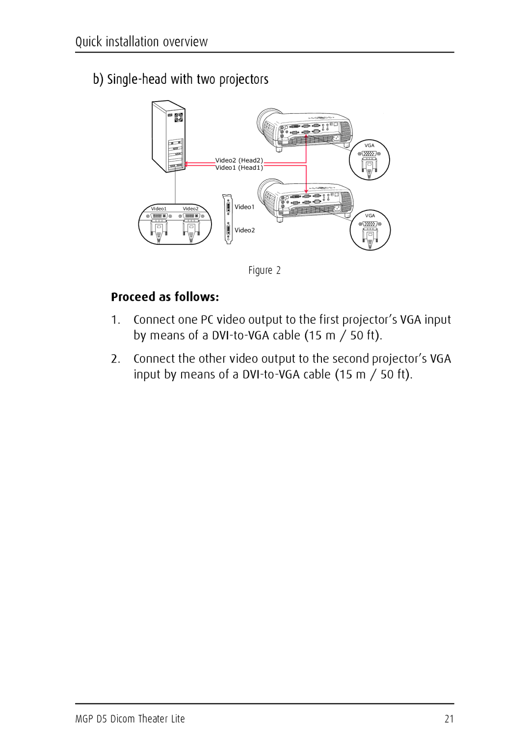 Barco MGP D5 user manual Quick installation overview Single-head with two projectors 