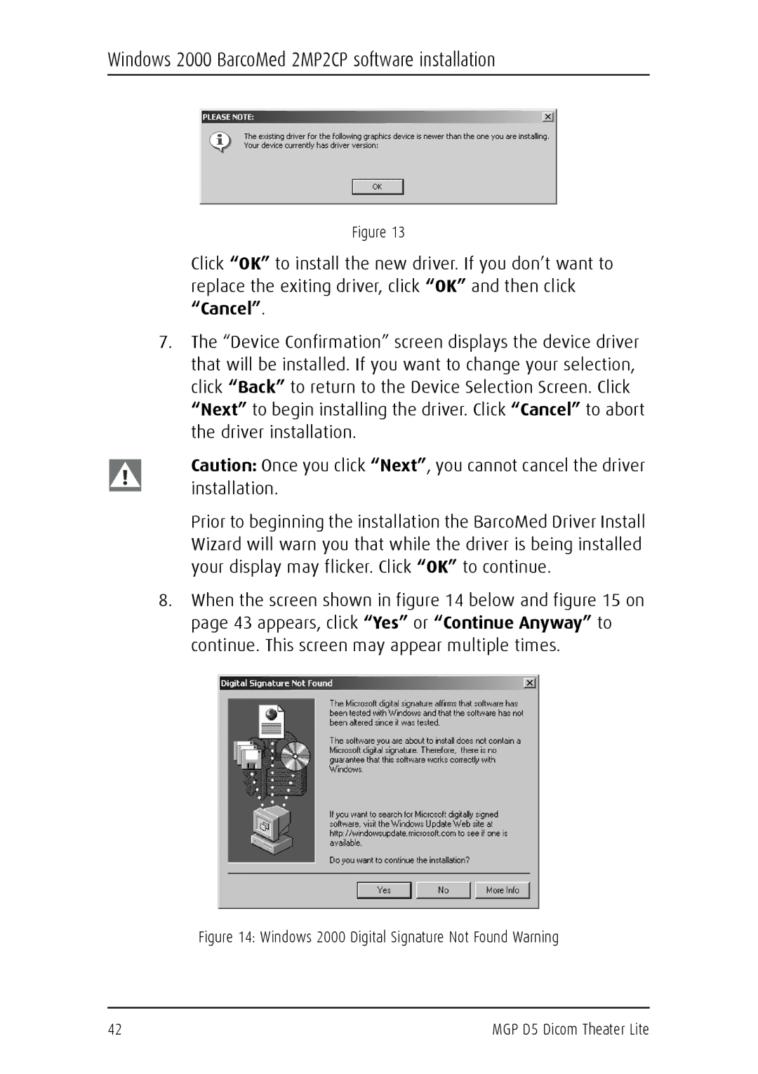 Barco MGP D5 user manual Windows 2000 Digital Signature Not Found Warning 