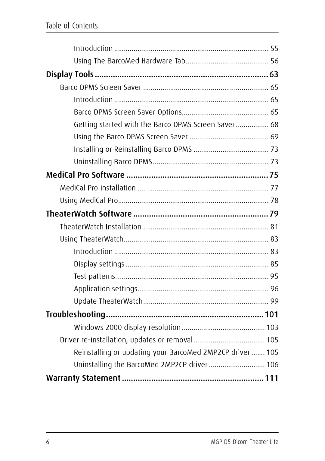 Barco MGP D5 user manual 101, 111 