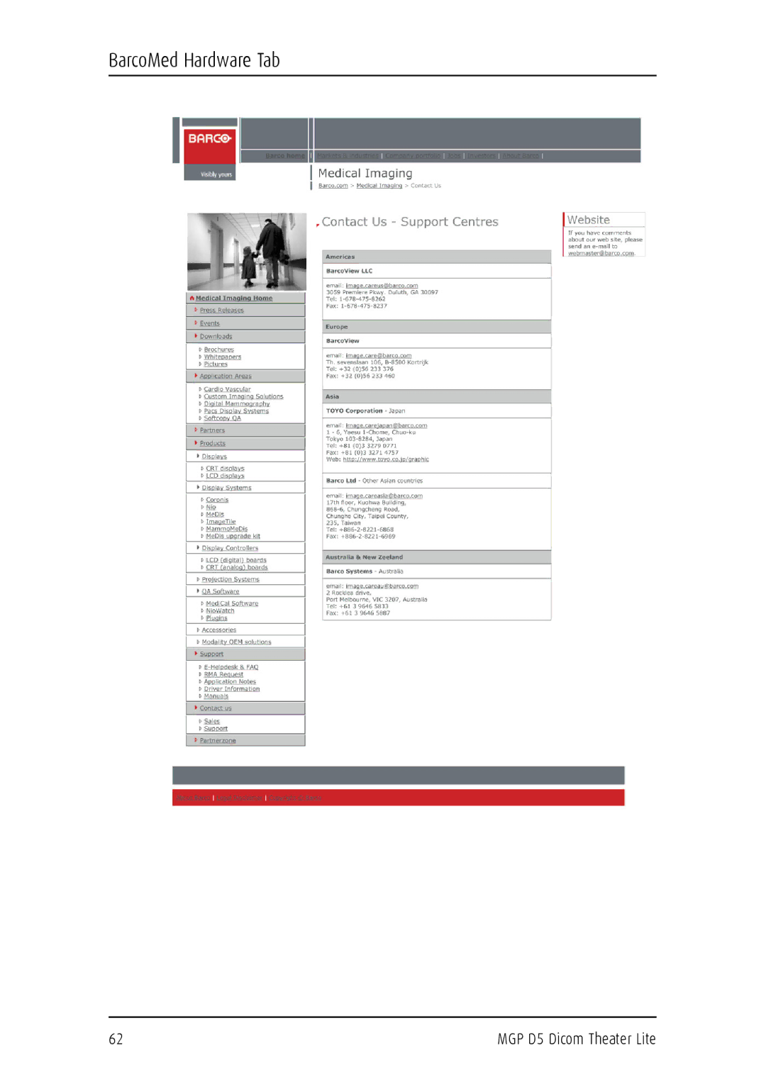 Barco MGP D5 user manual BarcoMed Hardware Tab 