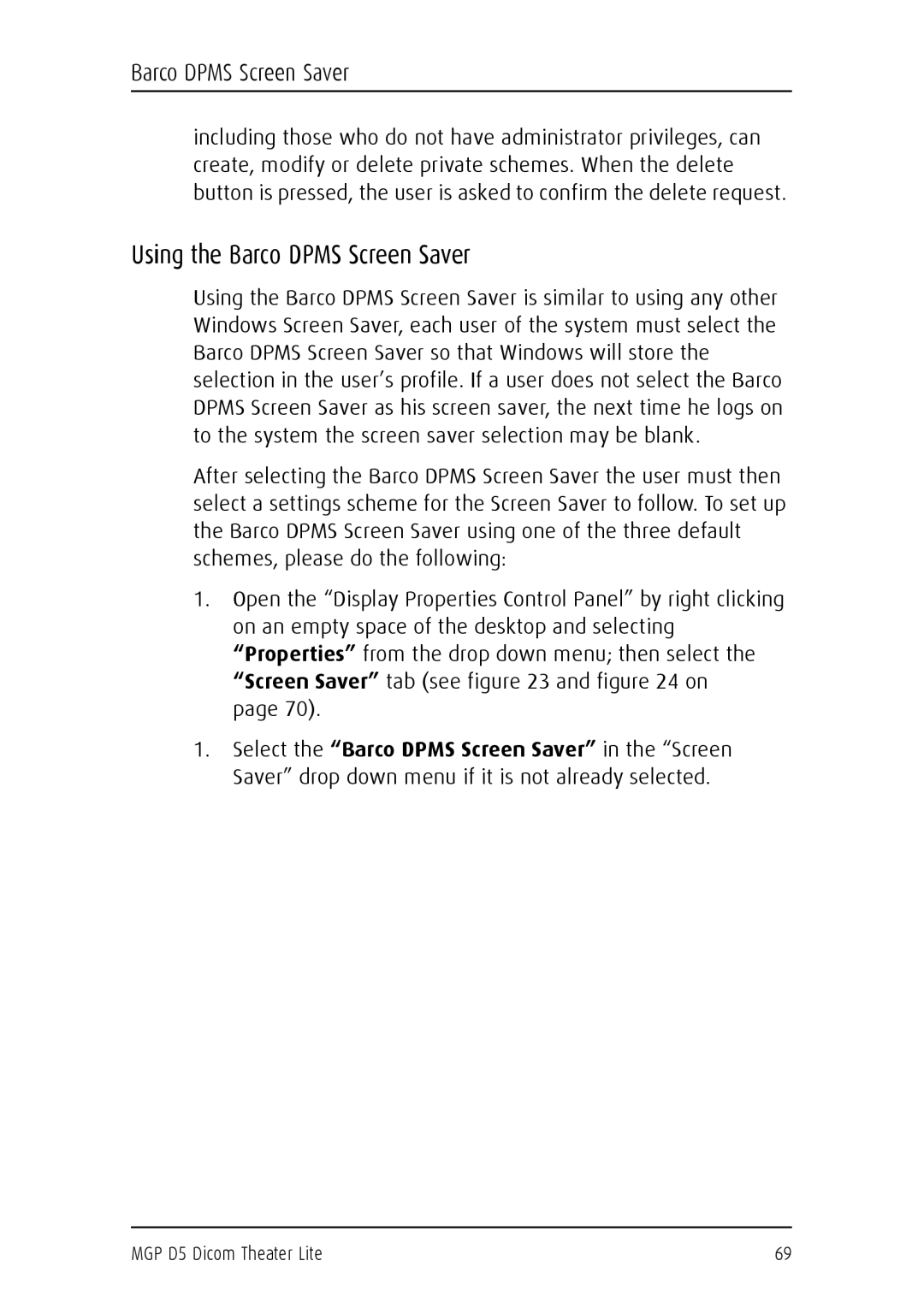 Barco MGP D5 user manual Using the Barco Dpms Screen Saver 
