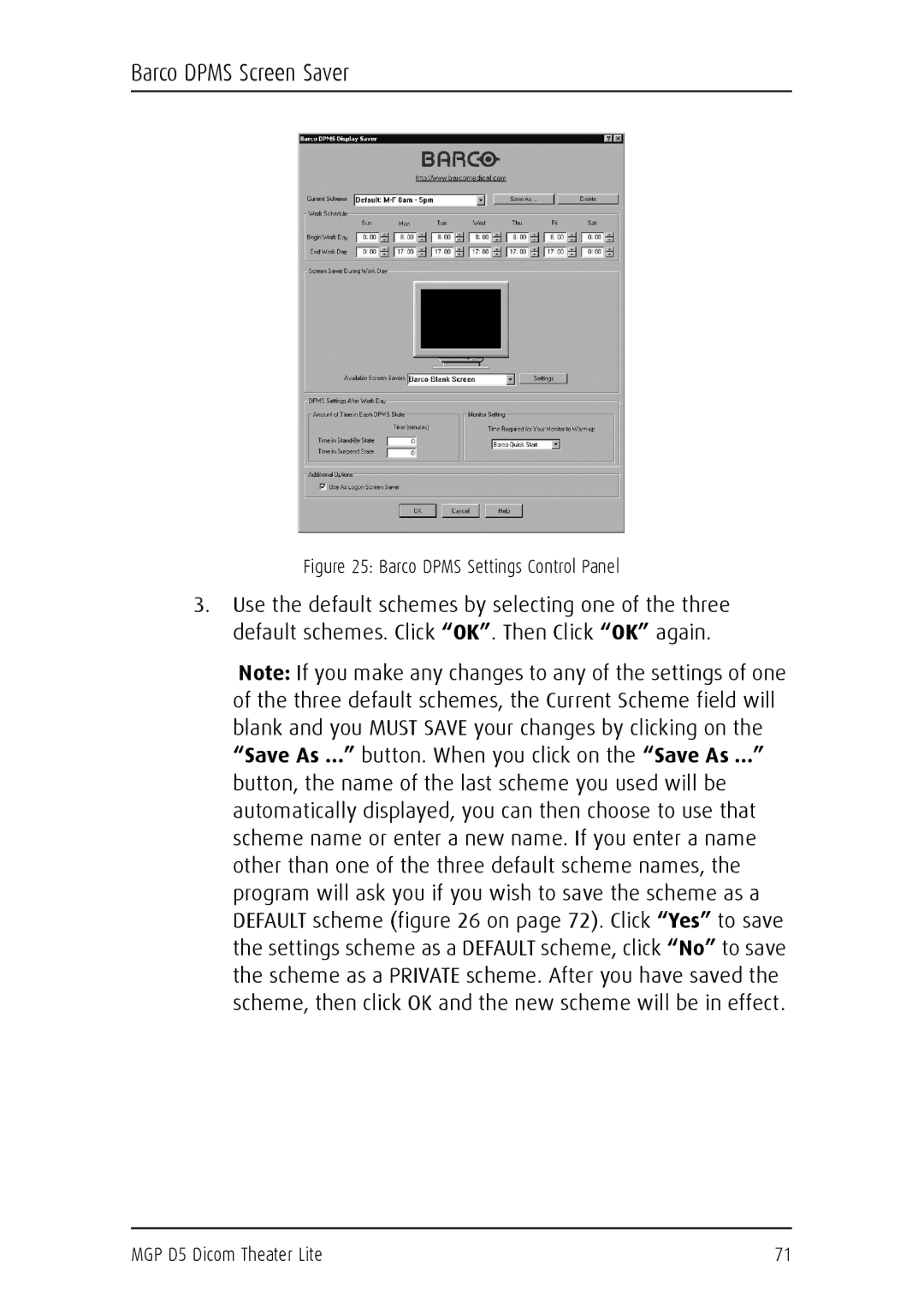 Barco MGP D5 user manual Barco Dpms Screen Saver 