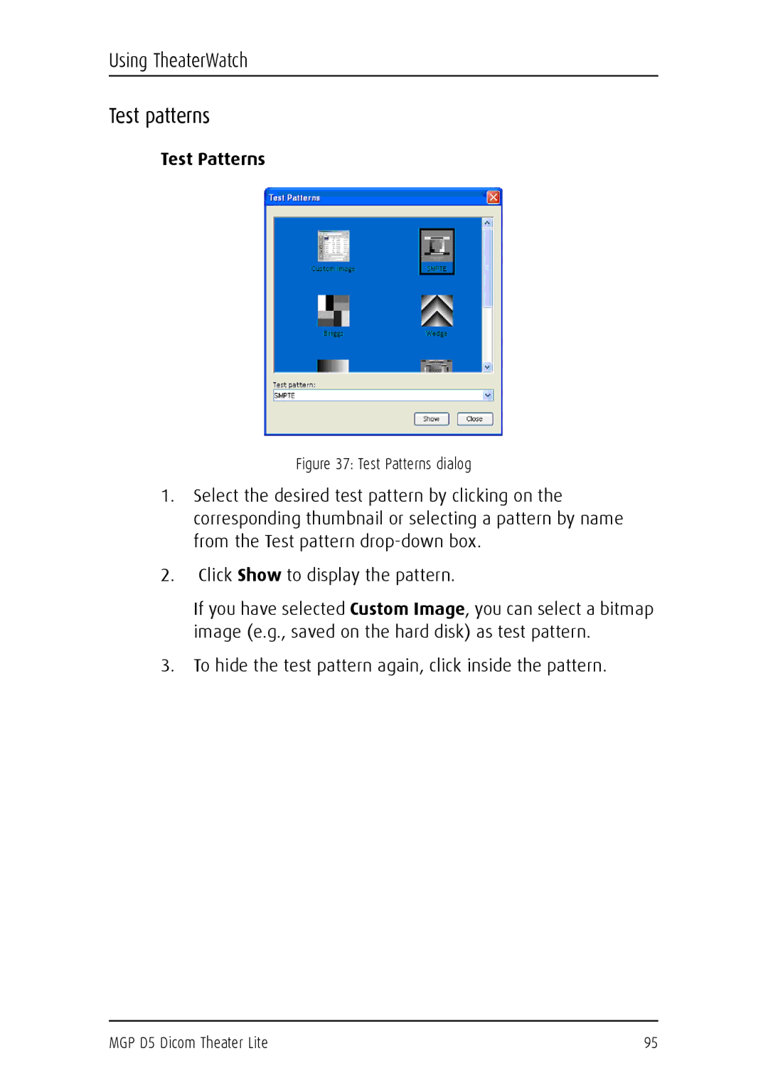 Barco MGP D5 user manual Test patterns, Test Patterns 