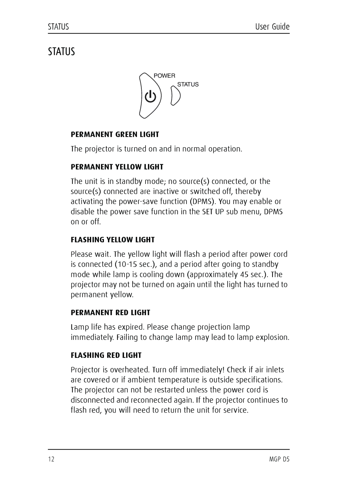 Barco MGP D5 manual Status 