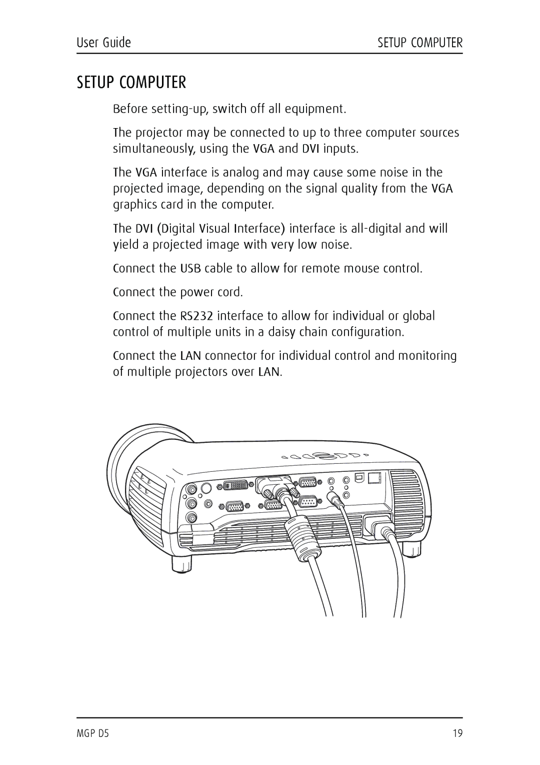 Barco MGP D5 manual Setup Computer 