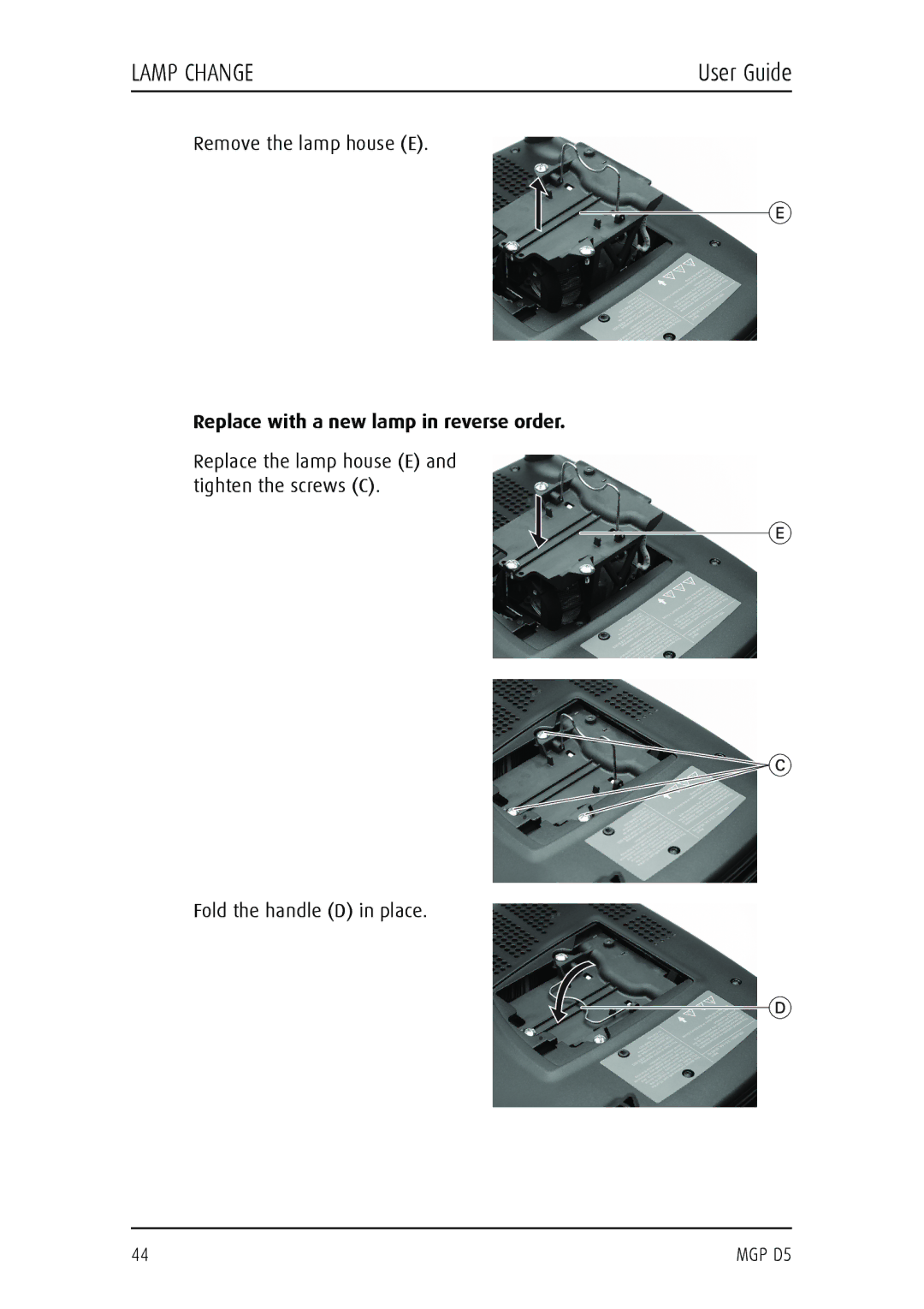 Barco MGP D5 manual Lamp Change 