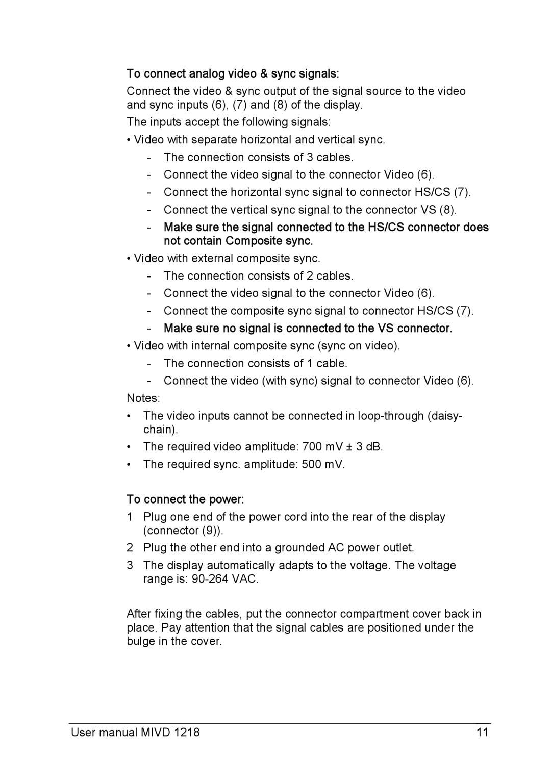 Barco MIVD 1218 user manual To connect analog video & sync signals 