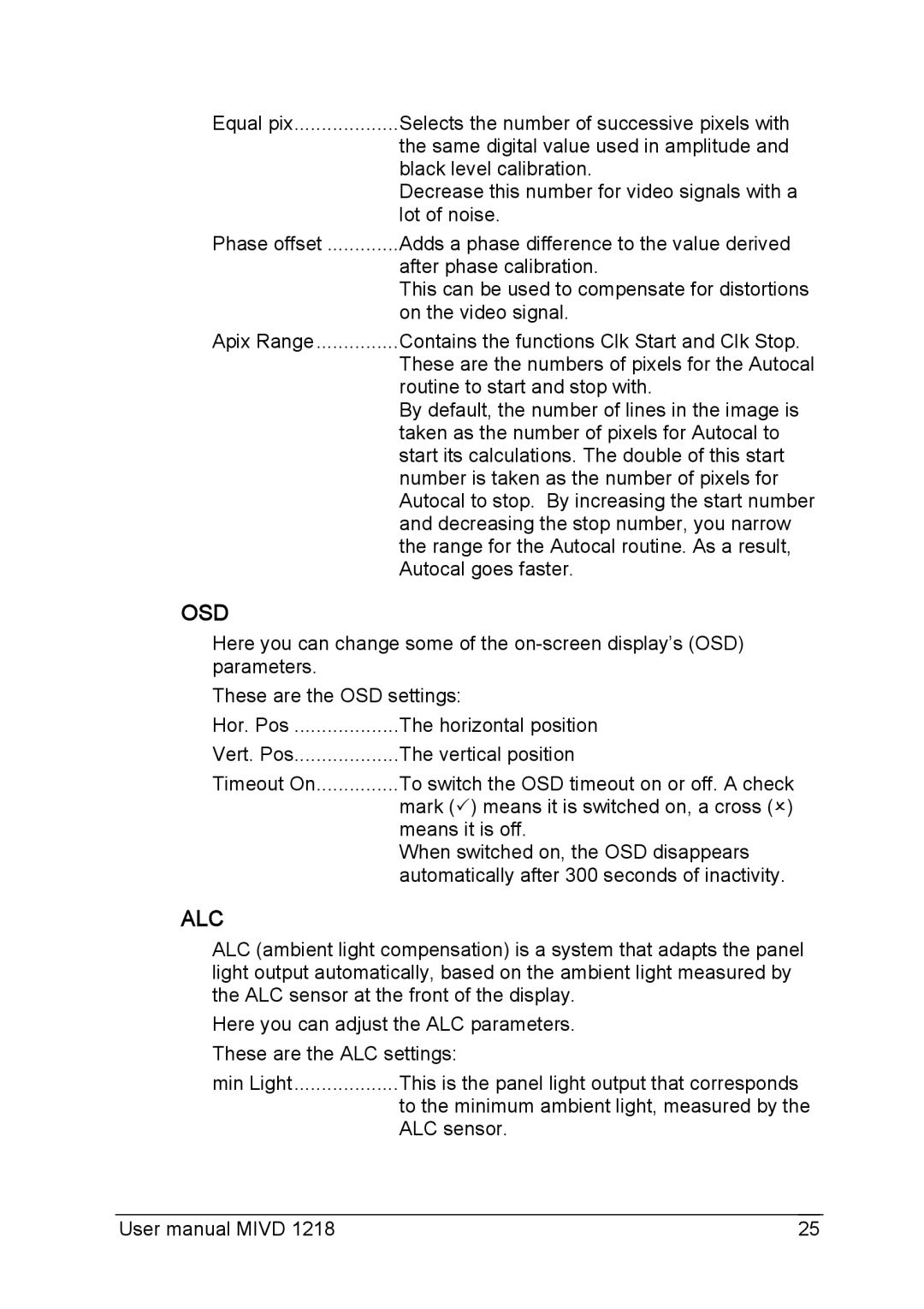 Barco MIVD 1218 user manual Osd 