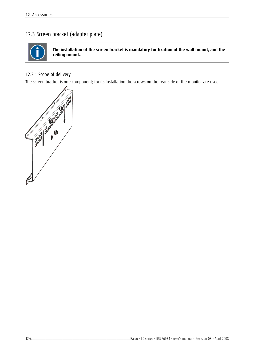 Barco R5976934 user manual Screen bracket adapter plate, Scope of delivery 