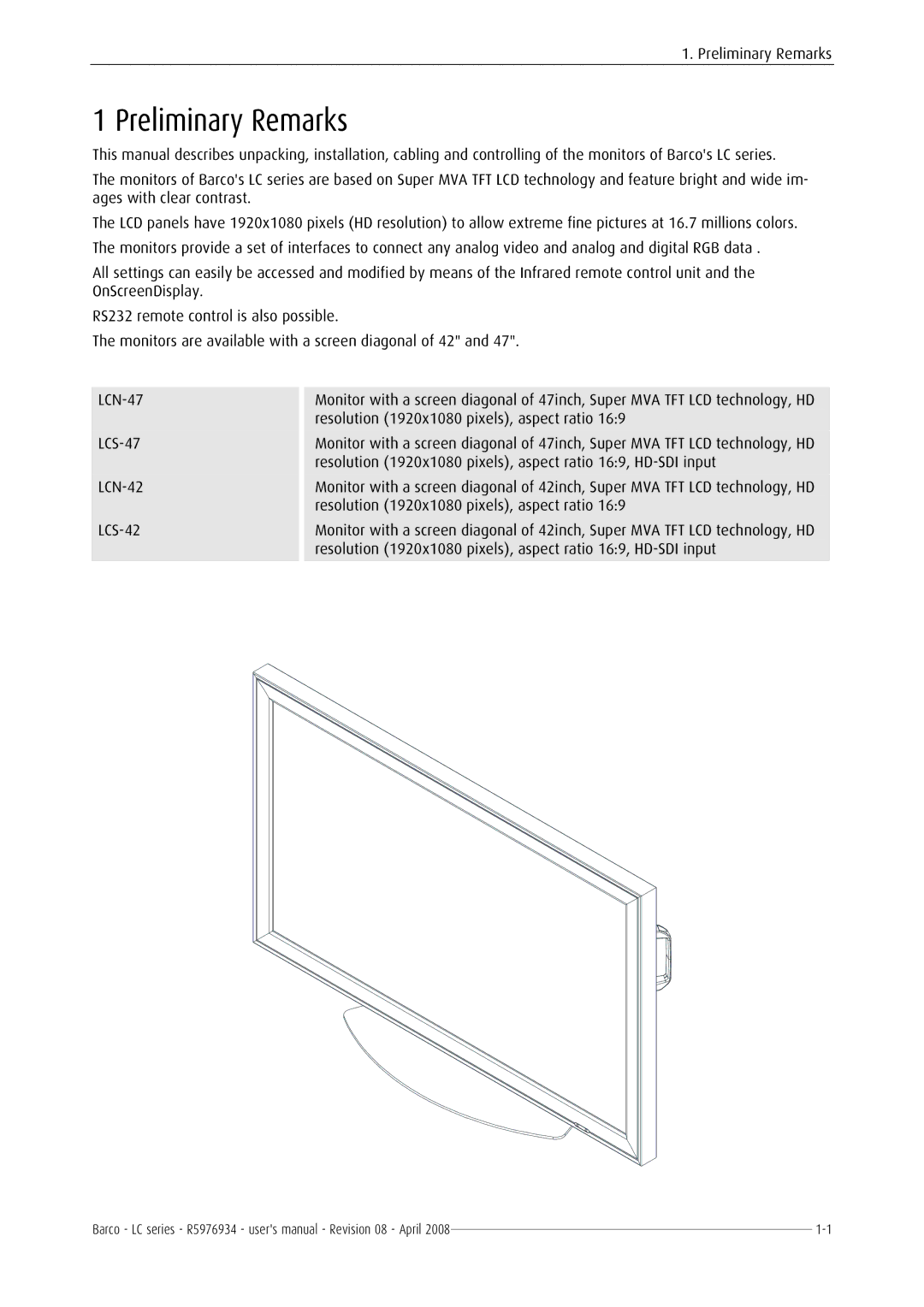 Barco R5976934 user manual Preliminary Remarks 