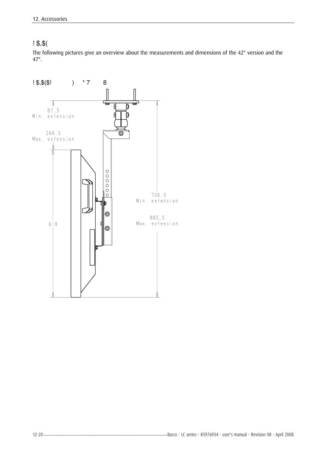 Barco R5976934 user manual Dimensions of the 42 version 