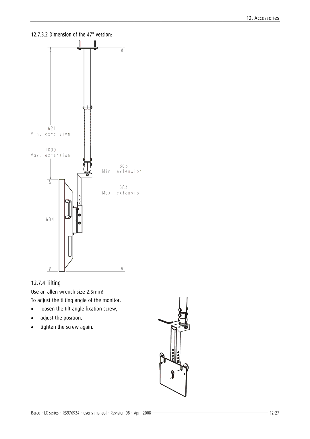 Barco R5976934 user manual Tilting 