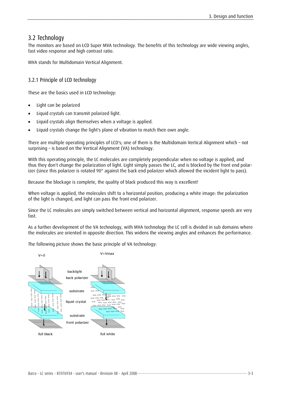 Barco R5976934 user manual Technology, Principle of LCD technology 