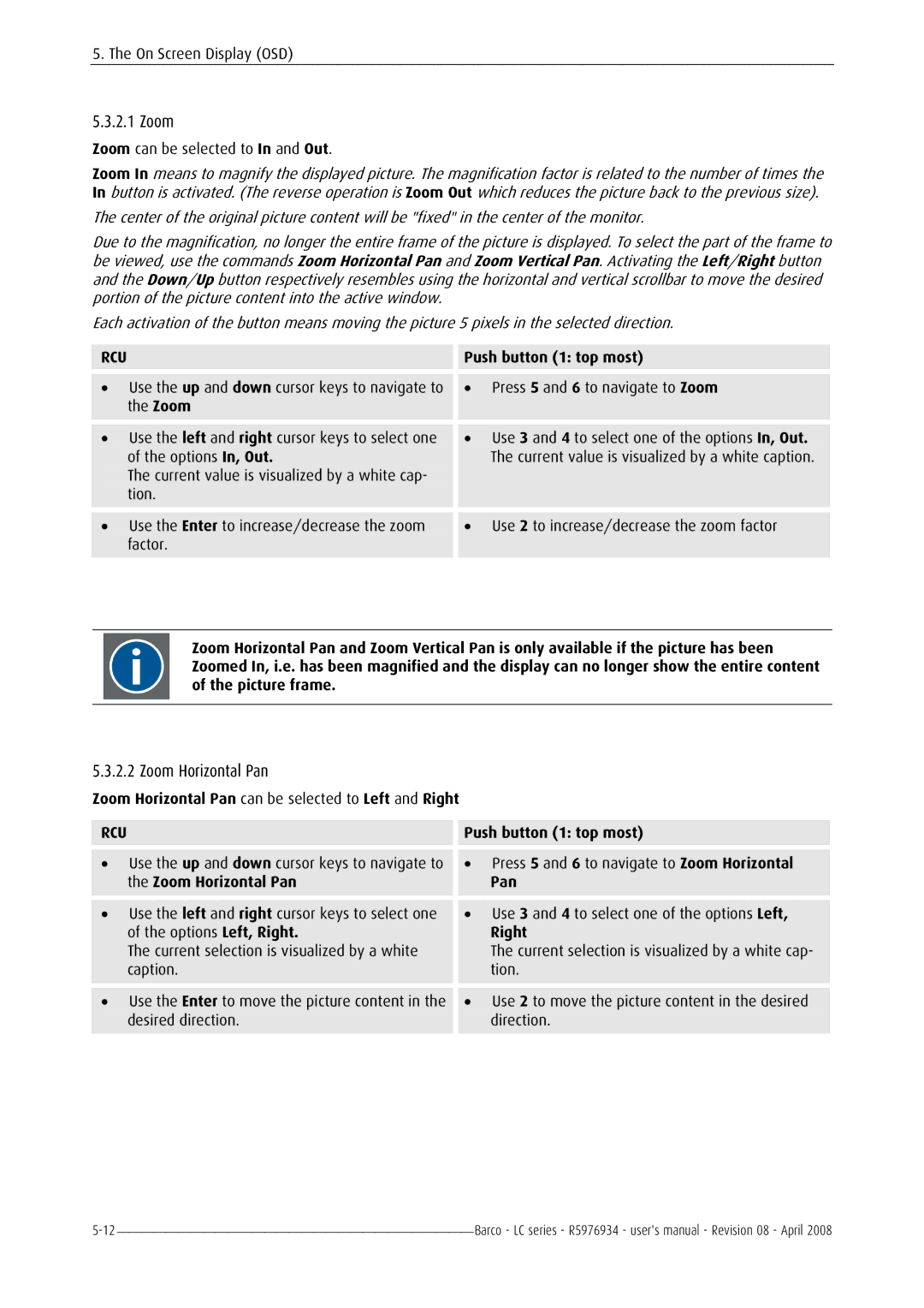 Barco R5976934 user manual Pan, Right 