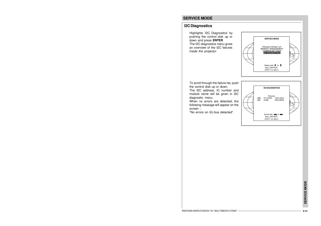 Barco R9000740 owner manual Projector SET-UP Memory Management Common Settings, Decoder 