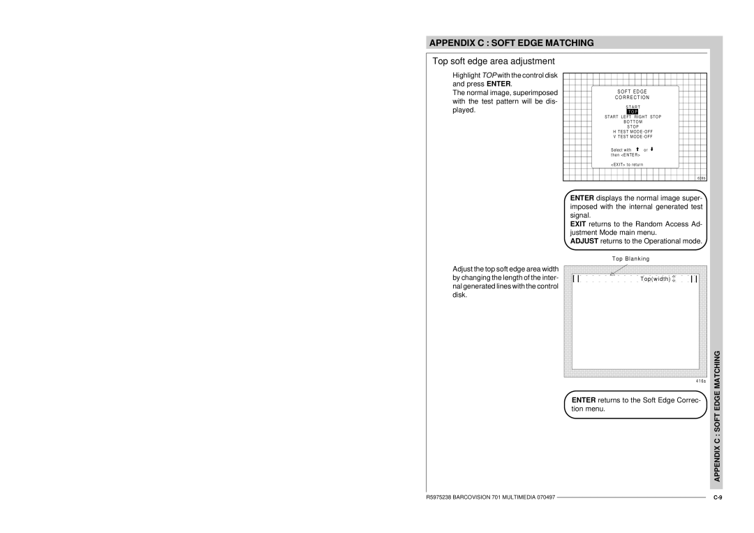 Barco R9000740 owner manual Top soft edge area adjustment, F T E D G E R R E C T I O N 