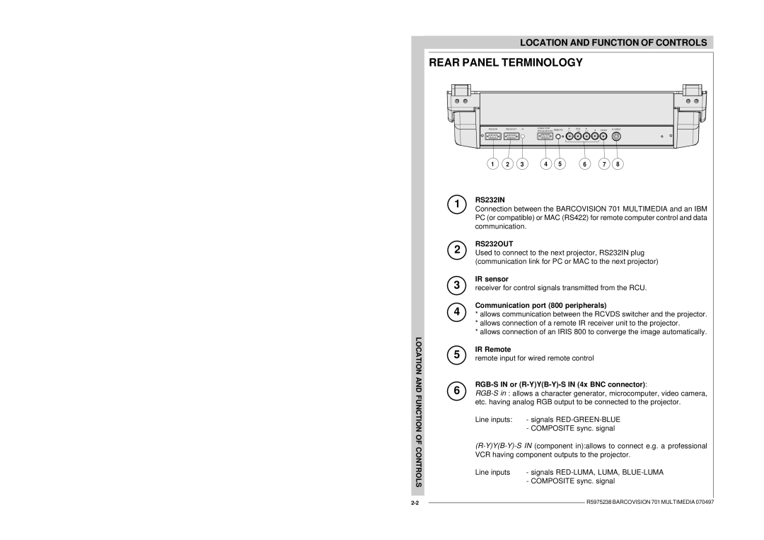 Barco R9000740 owner manual Rear Panel Terminology, RS232OUT 