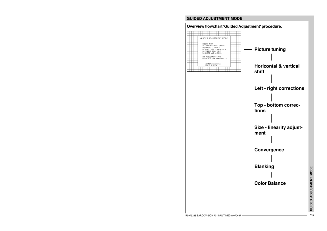 Barco R9000740 owner manual Overview flowchart Guided Adjustment procedure, I D E D a D J U S T M E N T M O D E 