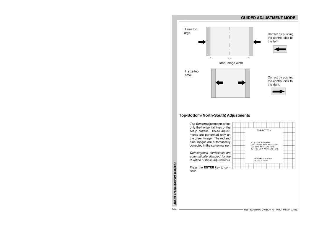 Barco R9000740 owner manual Top-Bottom North-South Adjustments, To P -BO TTO M 