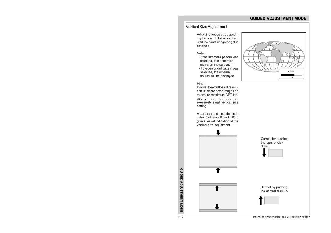 Barco R9000740 owner manual Vertical Size Adjustment 