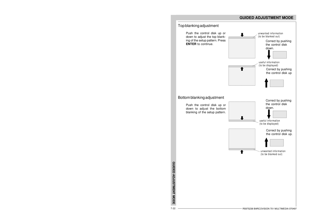 Barco R9000740 owner manual Top blanking adjustment, Bottom blanking adjustment 