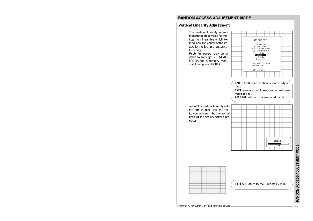 Barco R9000740 owner manual Vertical Linearity Adjustment 