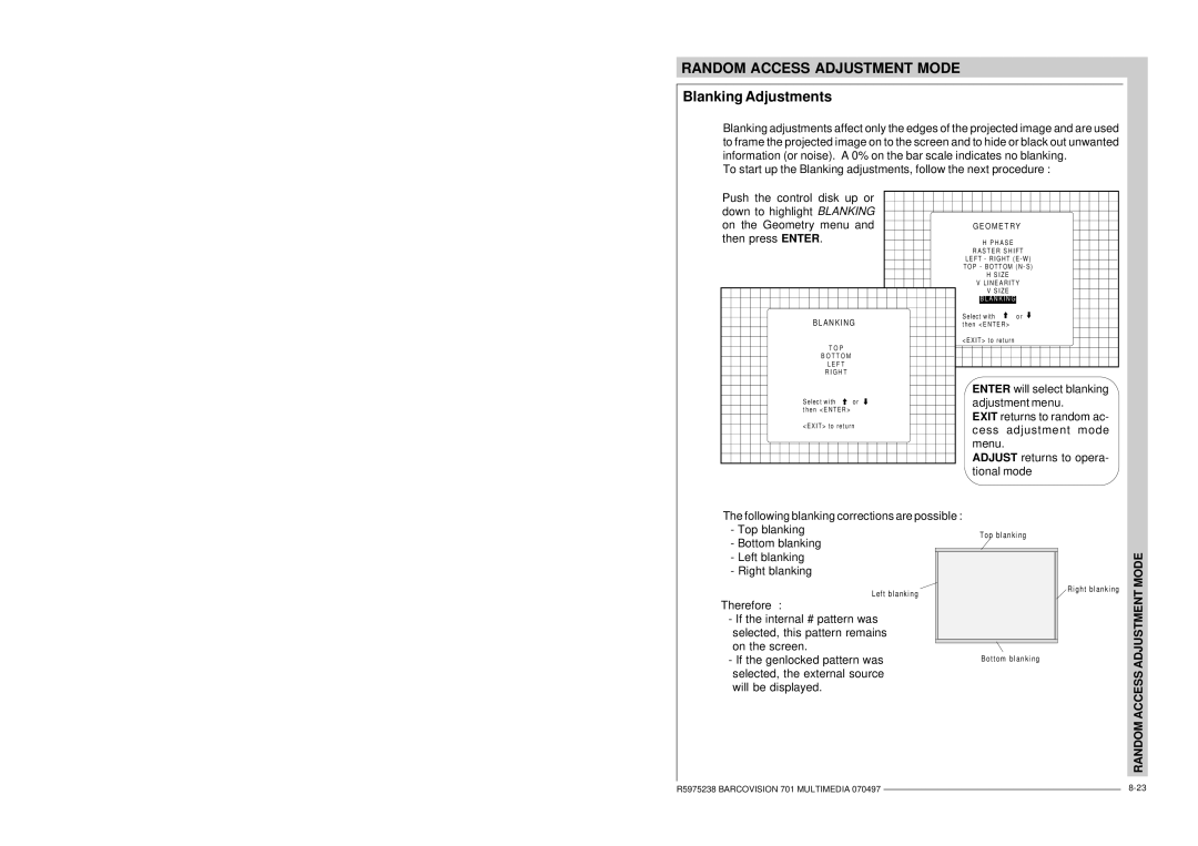 Barco R9000740 owner manual Left blanking Right blanking 