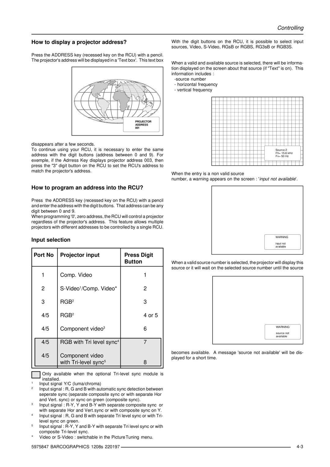 Barco R9000896, R9000893 owner manual How to display a projector address?, How to program an address into the RCU? 