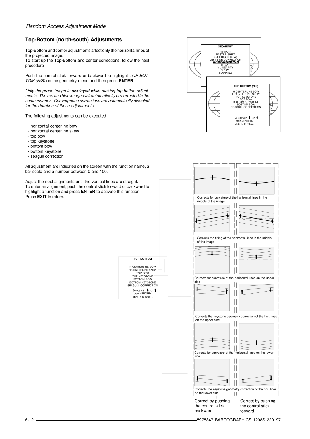 Barco R9000893, R9000896 owner manual Top-Bottom north-south Adjustments, Top-Bottom N-S 